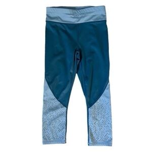 Fabletics Ella Shine Mid-Rise Printed Ultracool Crop Blue Leggings Sz Small